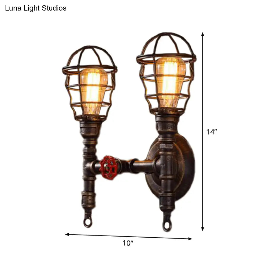 Industrial Style Wall Mounted Lighting with Wire Cage and Bronze Finish - Set of 2 Bulbs -  - DINIBLO 