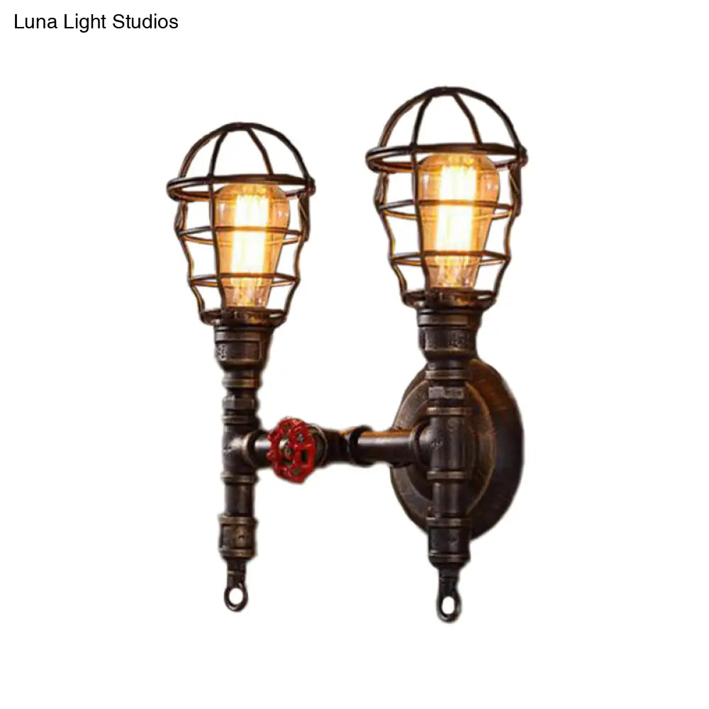 Industrial Style Wall Mounted Lighting with Wire Cage and Bronze Finish - Set of 2 Bulbs -  - DINIBLO 