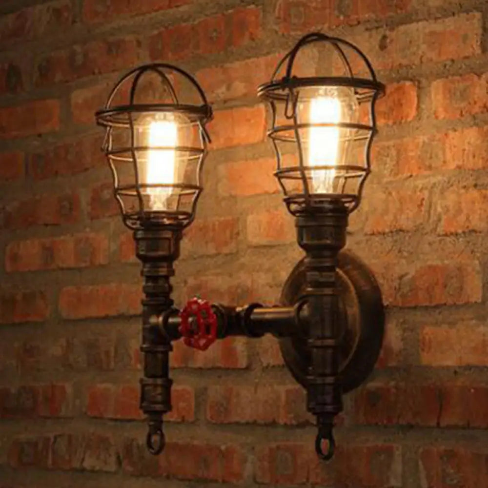 Industrial Style Wall Mounted Lighting with Wire Cage and Bronze Finish - Set of 2 Bulbs -  - DINIBLO 