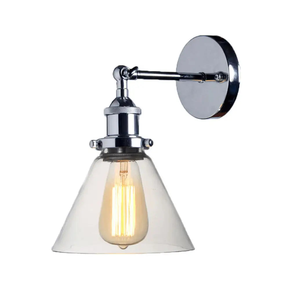 Industrial Wall Mounted Lamp: Clear Glass Chrome Wall Light with Rotating Arm -  - DINIBLO 