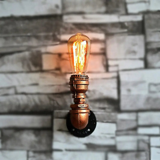 Industrial Water Pipe Wall Lamp in Rust for Garage with Single Bulb Sconce -  - DINIBLO 