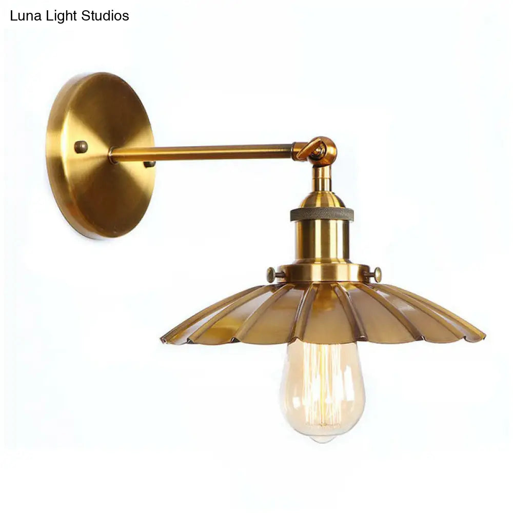 Iron Brass Finish Wall Light Fixture with Scalloped/Horn/Cone Design - 1-Light Factory Wall Mounted Lamp -  - DINIBLO 