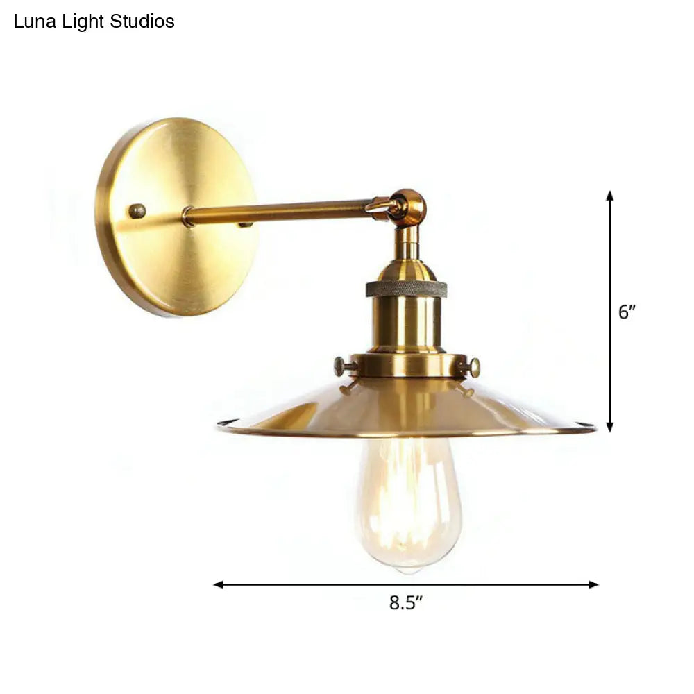 Iron Brass Finish Wall Light Fixture with Scalloped/Horn/Cone Design - 1-Light Factory Wall Mounted Lamp -  - DINIBLO 