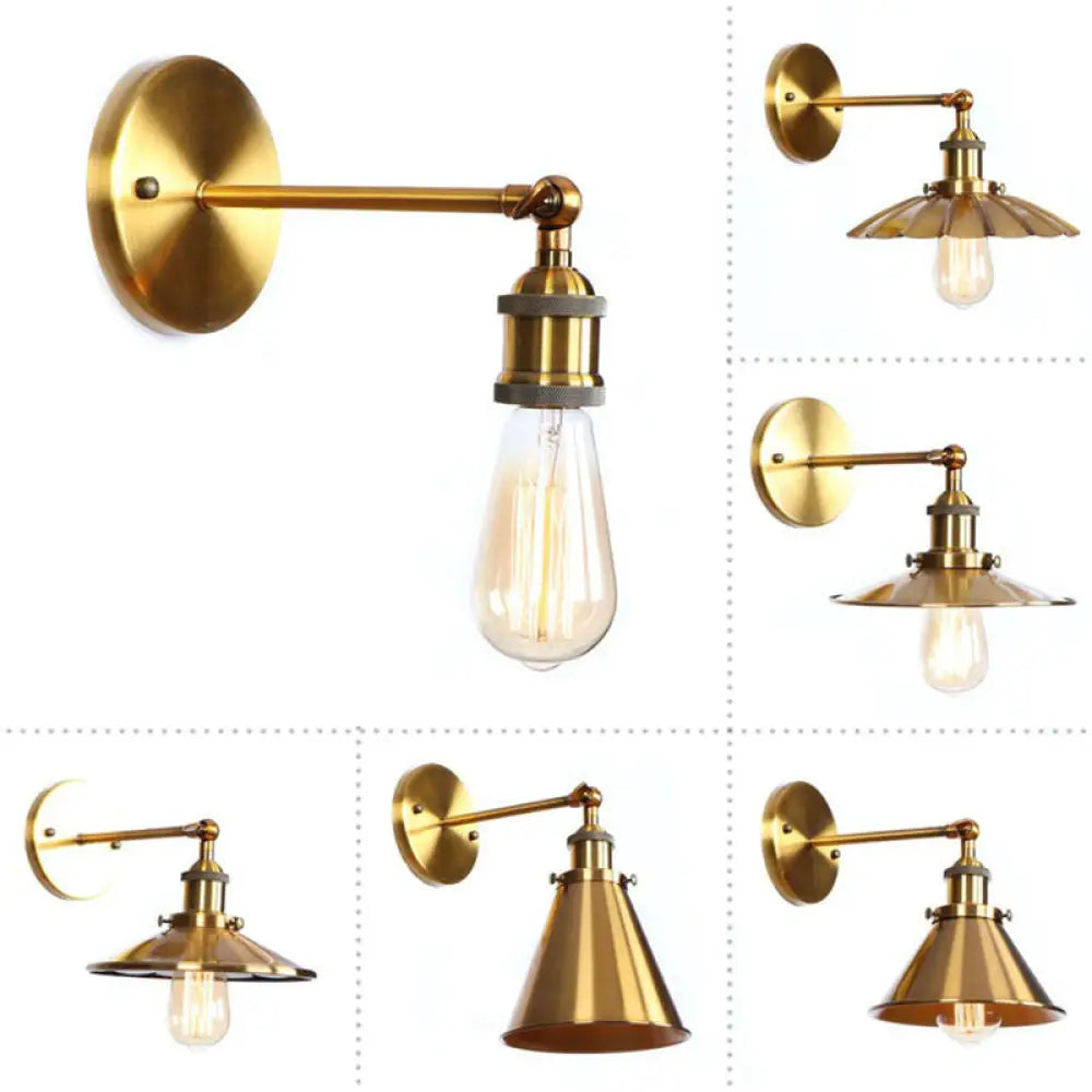 Iron Brass Finish Wall Light Fixture with Scalloped/Horn/Cone Design - 1-Light Factory Wall Mounted Lamp -  - DINIBLO 