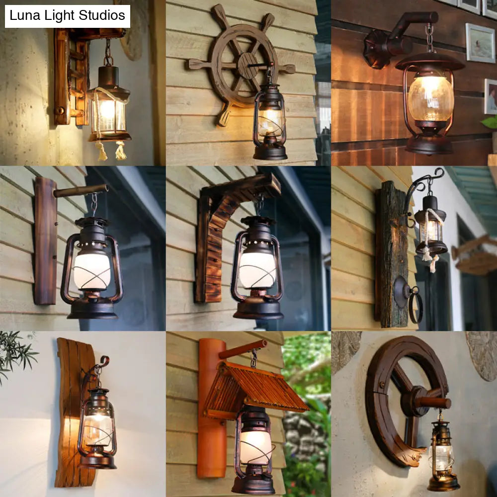 Iron Lantern Kerosene Light - Industrial Style Wall Fixture in Bronze -  - DINIBLO 