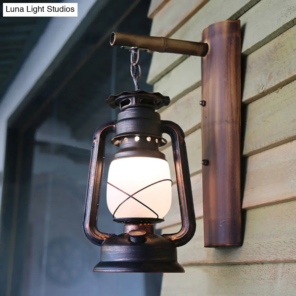 Iron Lantern Kerosene Light - Industrial Style Wall Fixture in Bronze -  - DINIBLO 