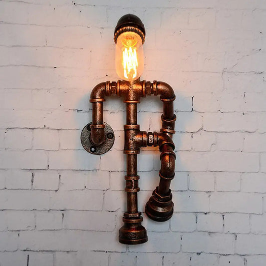 Iron Robot Wall Mounted Lamp - Industrial Style Sconce for Bedroom - Rust Finish - 1 Bulb -  - DINIBLO 