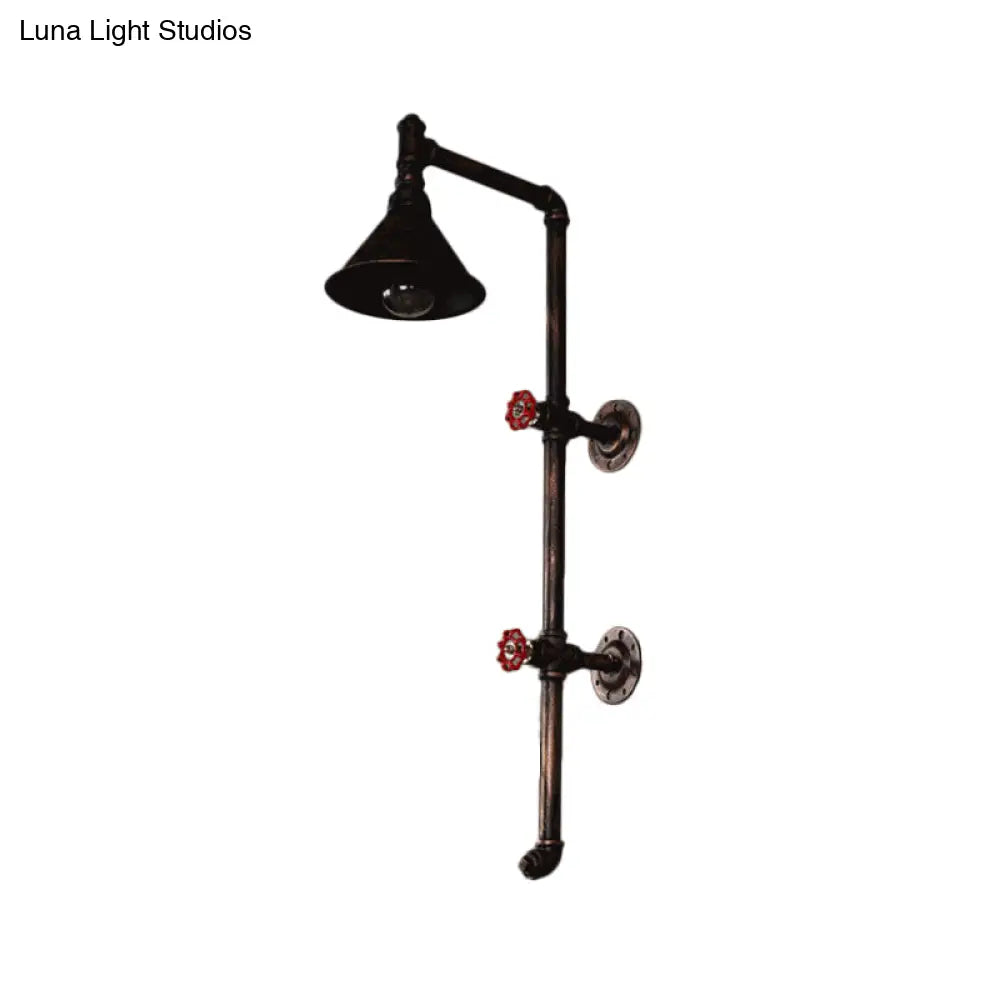 Iron Wall Light Kit - Industrial Single Cone Shade Wall Mount Lamp in Bronze with Valve and Bracket Design -  - DINIBLO 