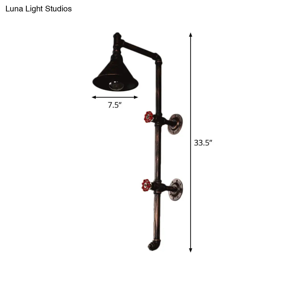 Iron Wall Light Kit - Industrial Single Cone Shade Wall Mount Lamp in Bronze with Valve and Bracket Design -  - DINIBLO 