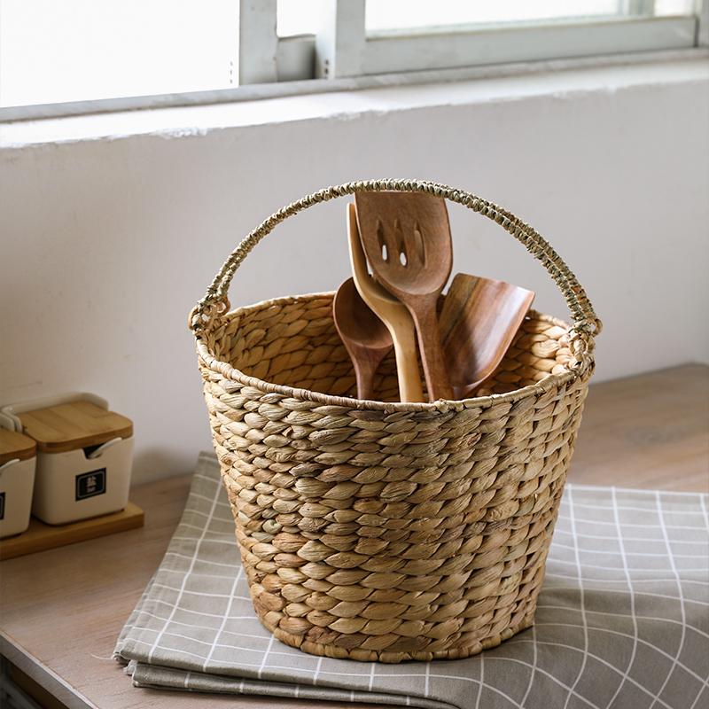 Farmhouse Large Handwoven Round Basket With Handle - Organization > Storage Containers > Storage Baskets & Bins & Boxes - DINIBLO 