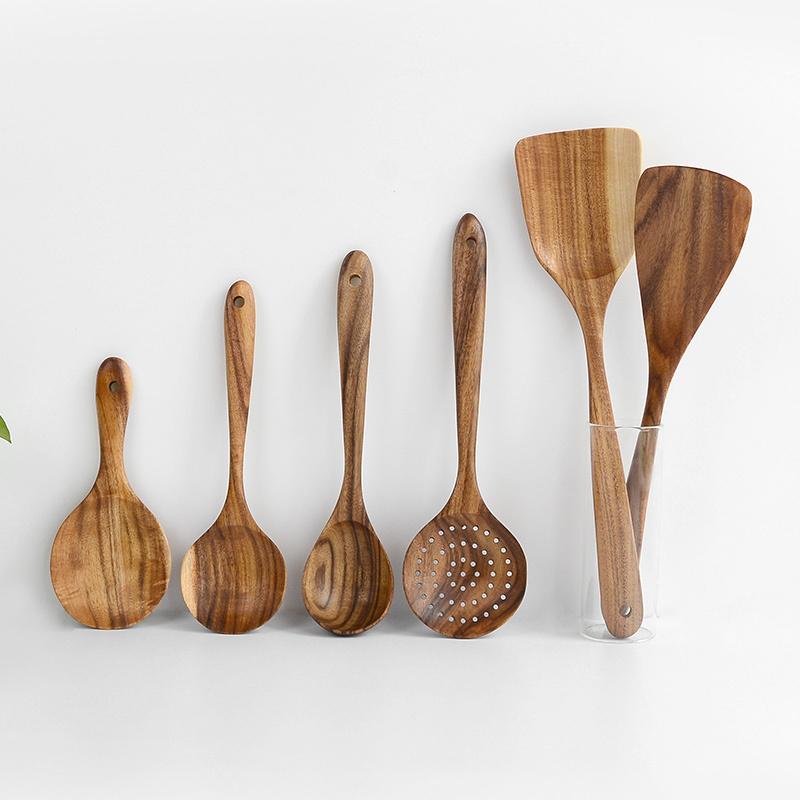 6-Piece Set Rustic Wood Cooking Utensils - Home Decor > Storage Containers > Cups & Bowls & Spoons - DINIBLO 