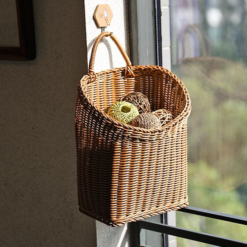 Wooden Hanging Plastic Storage Basket with Single Handle - Organization > Storage Containers > Storage Baskets & Bins & Boxes - DINIBLO 