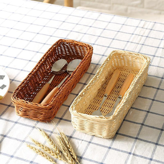 Farmhouse Rattan Table Flatware Storage Bin Box - Organization > Storage Containers > Storage Baskets & Bins & Boxes - DINIBLO 