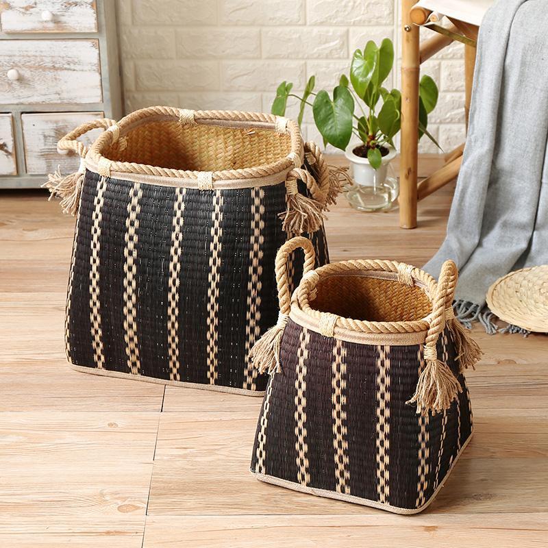 Patterned Black Storage Basket with Handles - Organization > Storage Containers > Storage Baskets & Bins & Boxes - DINIBLO 