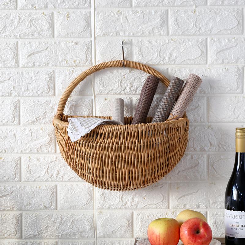 Farmhouse Rattan Hanging Wall Baskets with Handle - Organization > Storage Containers > Storage Baskets & Bins & Boxes - DINIBLO 