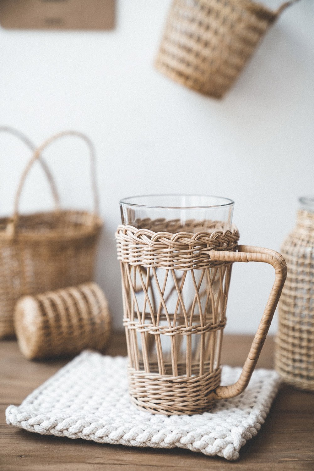 Rustic Wicker Glass Holder for Cup - Home Decor > Home Accessories > Decorative Objects - DINIBLO 