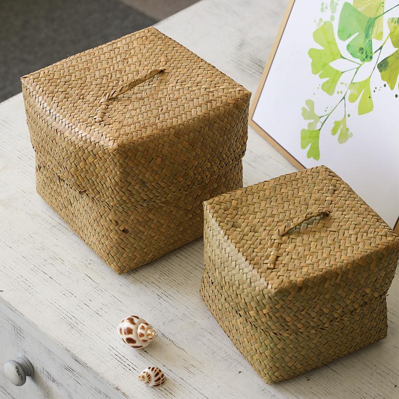 Rustic Natural Handwoven Square Box/Totes With Lid - Organization > Storage Containers > Storage Baskets & Bins & Boxes - DINIBLO 