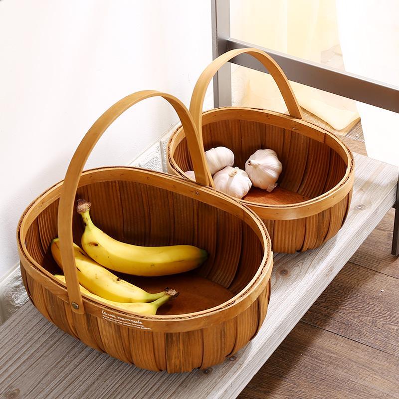 Wood Woven Fruit Basket with Handle - Organization > Storage Containers > Storage Baskets & Bins & Boxes - DINIBLO 