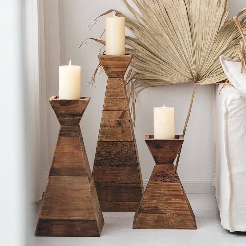 Brown Wood Candle Holder for Living Room Dining Room - Home Decor > Candle holders & Lanterns > Candles & Candle holders - DINIBLO 