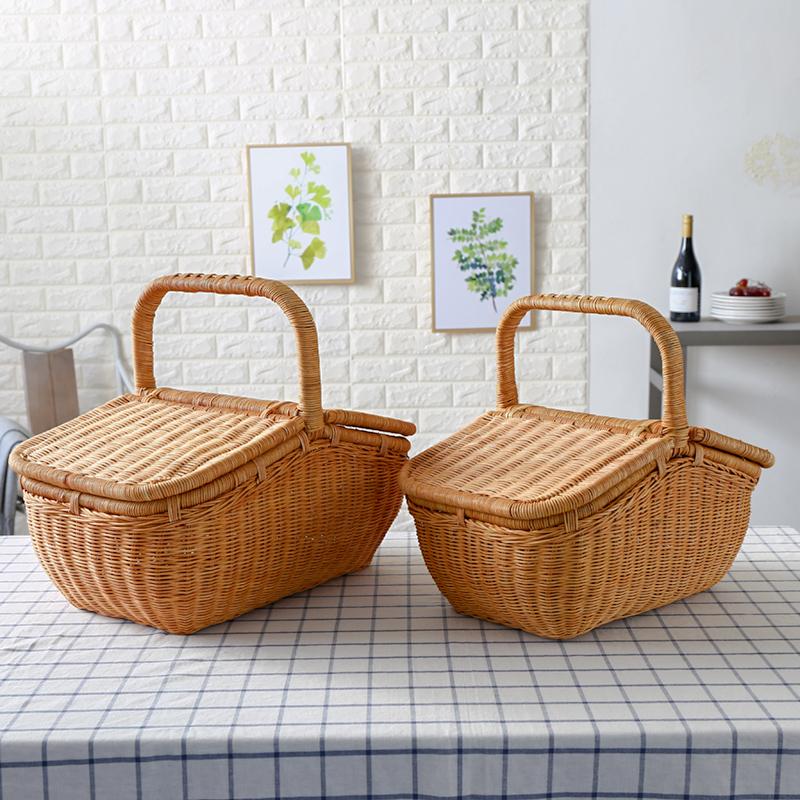 Wicker Rattan Storage Basket with Lids - Organization > Storage Containers > Storage Baskets & Bins & Boxes - DINIBLO 