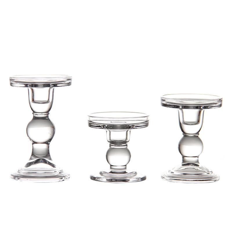 Clear Glass Candle Holder Elegant Pillar Taper Candlesticks Set of 3 - Home Decor > Candle holders & Lanterns > Candles & Candle holders - DINIBLO 