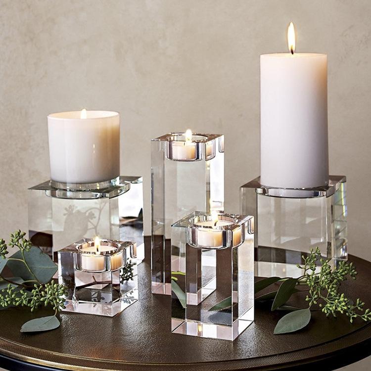 3-Piece Cuboid Crystal Candle Holder Clear Crystal Tea Light Holder - Home Decor > Candle holders & Lanterns > Candles & Candle holders - DINIBLO 