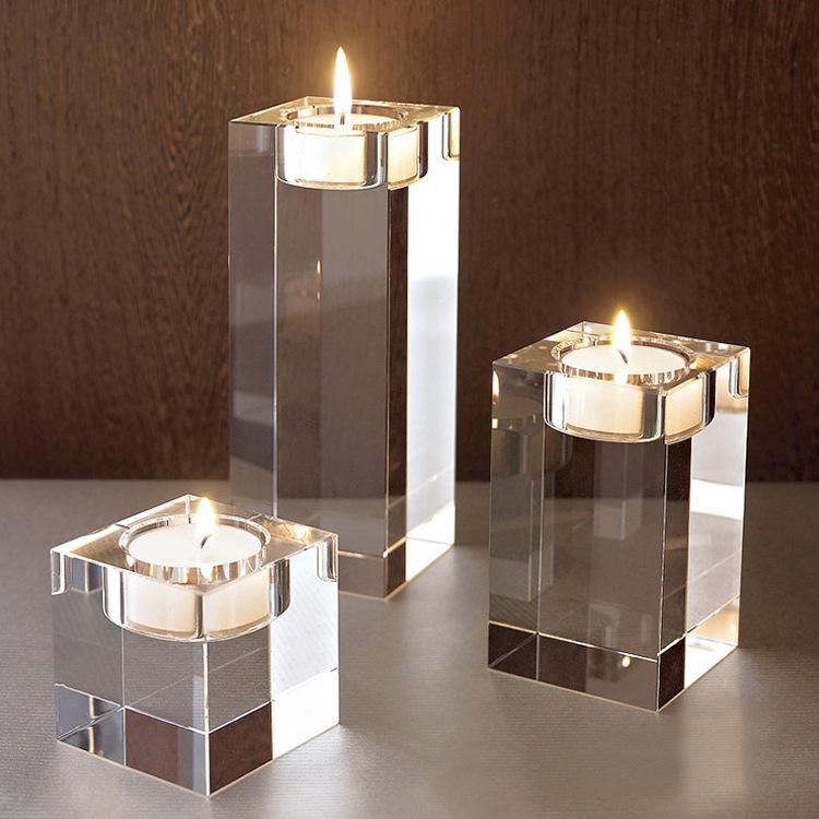 3-Piece Cuboid Crystal Candle Holder Clear Crystal Tea Light Holder - Home Decor > Candle holders & Lanterns > Candles & Candle holders - DINIBLO 