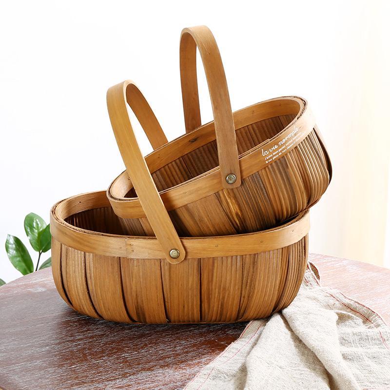 Wood Woven Fruit Basket with Handle - Organization > Storage Containers > Storage Baskets & Bins & Boxes - DINIBLO 