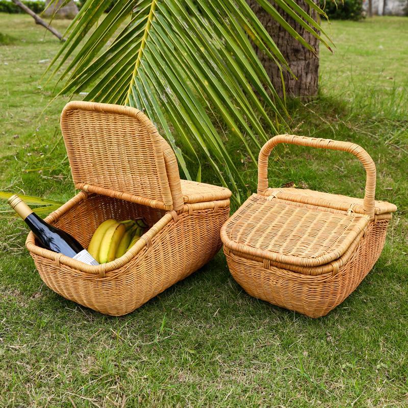 Wicker Rattan Storage Basket with Lids - Organization > Storage Containers > Storage Baskets & Bins & Boxes - DINIBLO 