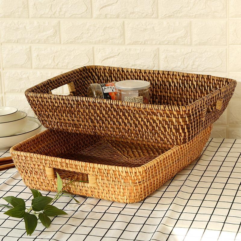 Expertly Woven Rectangular Storage Tray With Expanding Borders - Organization > Storage Containers > Storage Trays - DINIBLO 