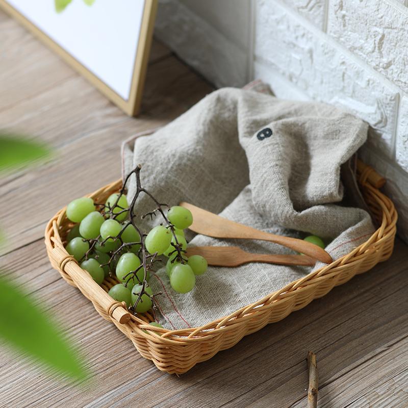 Rustic Round Rectangle Rattan Bread Serving Tray - Organization > Storage Containers > Storage Baskets & Bins & Boxes - DINIBLO 