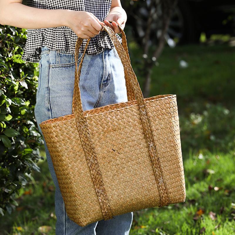 Farmhouse Large Handwoven Basket With Handle - Organization > Storage Containers > Storage Baskets & Bins & Boxes - DINIBLO 