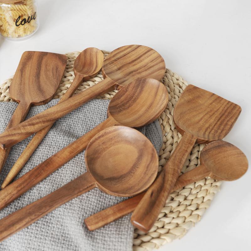 7-Piece Set Teak Wood Kitchen Spoons Utensils - Home Decor > Storage Containers > Cups & Bowls & Spoons - DINIBLO 