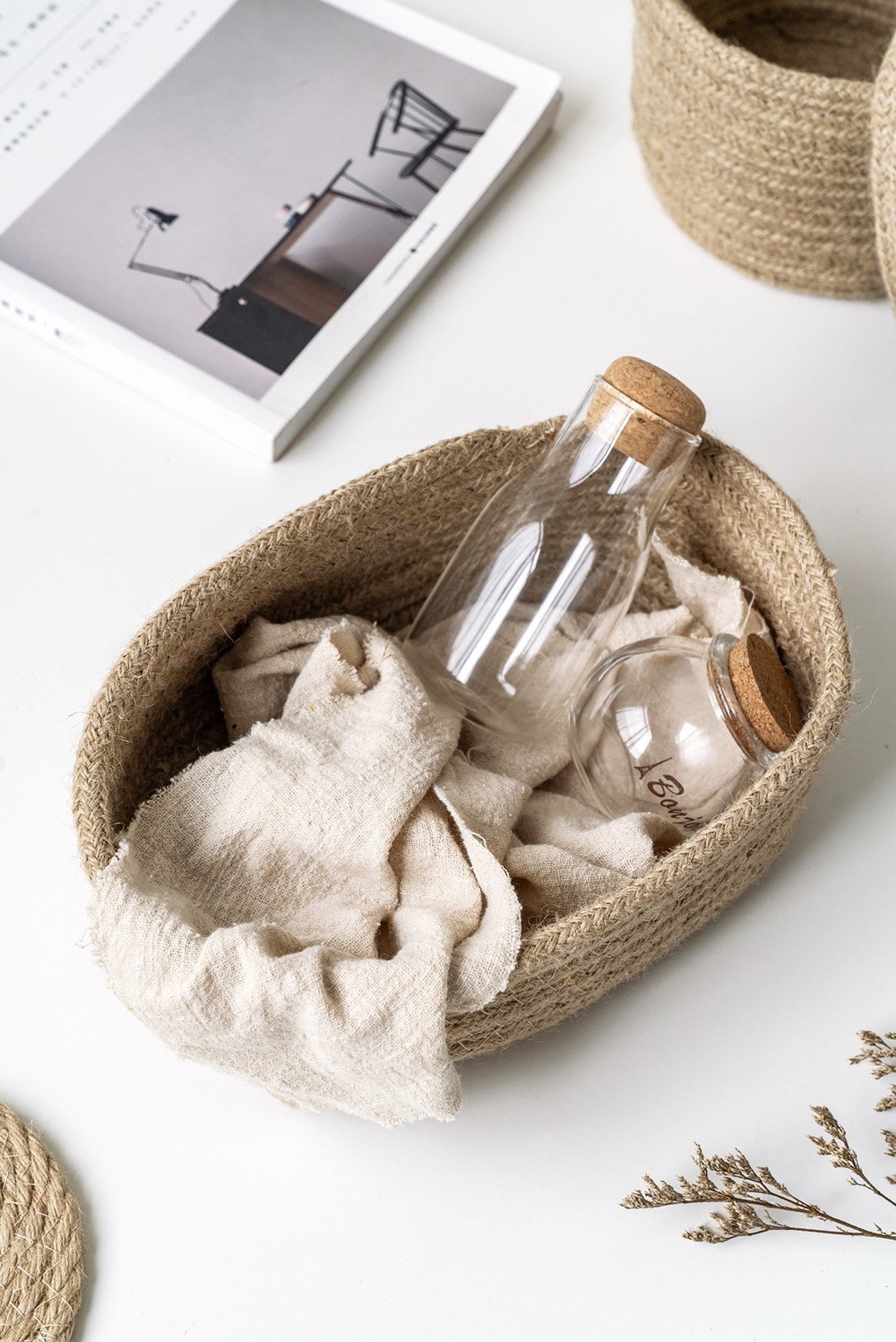 Wicker Table Basket Organizer - Organization > Storage Containers > Storage Baskets & Bins & Boxes - DINIBLO 