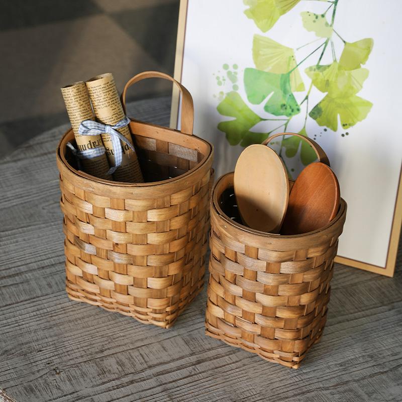 Wood Hanging Platted Storage Basket with Single Handle - Organization > Storage Containers > Storage Baskets & Bins & Boxes - DINIBLO 