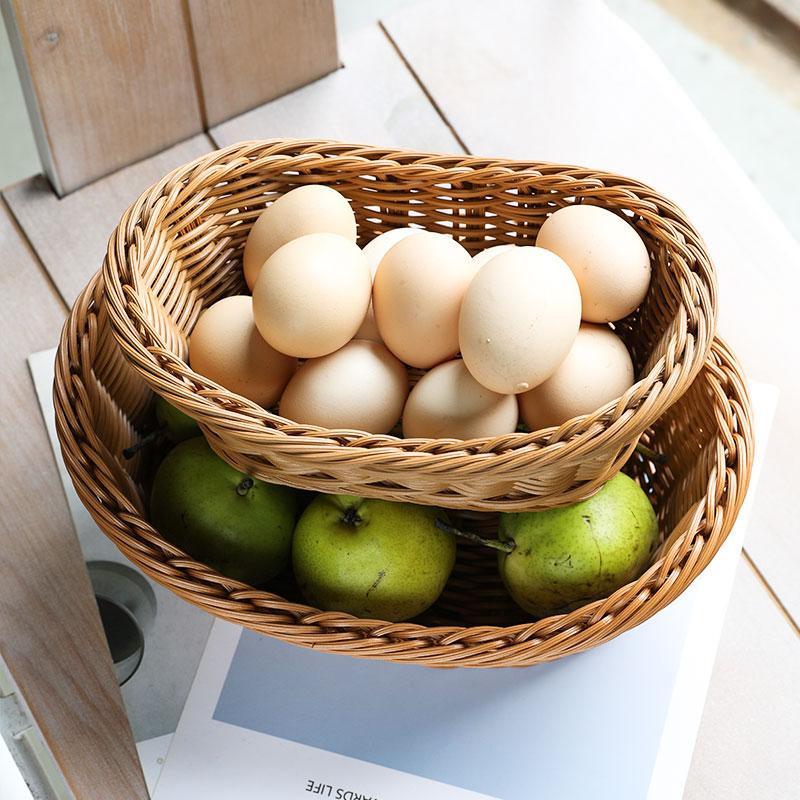 Rustic Wooden Natural Oval Shaped Plastic Storage Basket - Organization > Storage Containers > Storage Baskets & Bins & Boxes - DINIBLO 