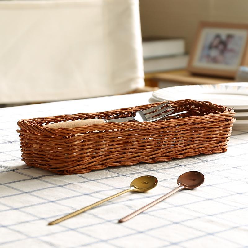 Farmhouse Rattan Table Flatware Storage Bin Box - Organization > Storage Containers > Storage Baskets & Bins & Boxes - DINIBLO 