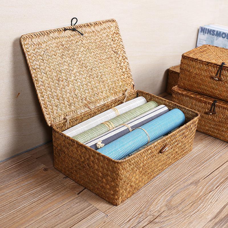 Rustic Straw Weaving Large Rectangular Storage Box - Organization > Storage Containers > Storage Baskets & Bins & Boxes - DINIBLO 