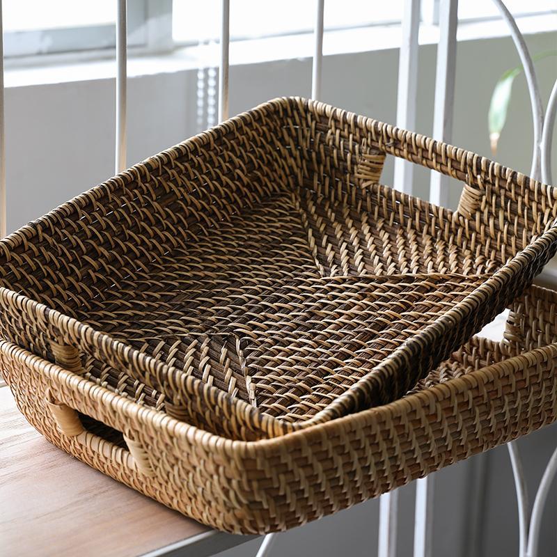 Rustic Rattan Storage Serving Tray/Basket - Organization > Storage Containers > Storage Trays - DINIBLO 