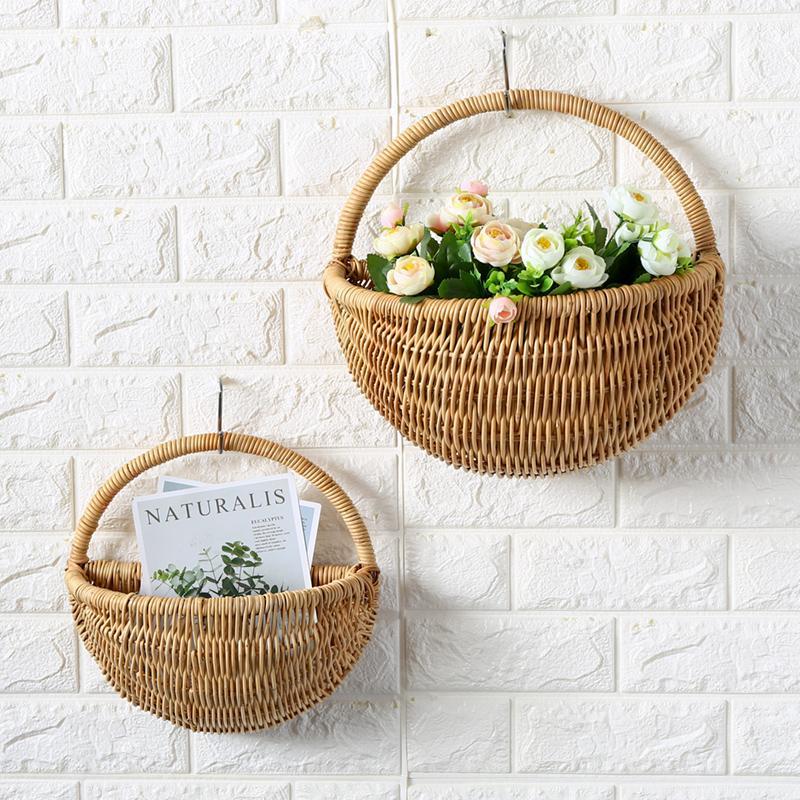 Farmhouse Rattan Hanging Wall Baskets with Handle - Organization > Storage Containers > Storage Baskets & Bins & Boxes - DINIBLO 