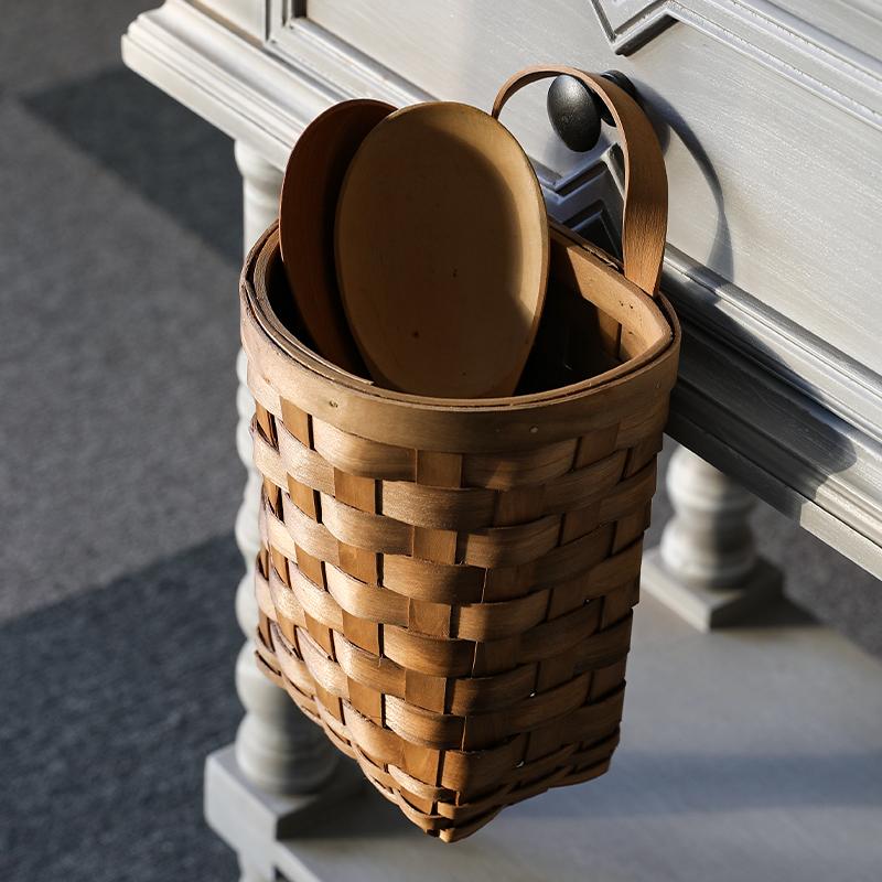 Wood Hanging Platted Storage Basket with Single Handle - Organization > Storage Containers > Storage Baskets & Bins & Boxes - DINIBLO 