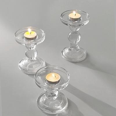 Clear Glass Candle Holder Elegant Pillar Taper Candlesticks Set of 3 - Home Decor > Candle holders & Lanterns > Candles & Candle holders - DINIBLO 