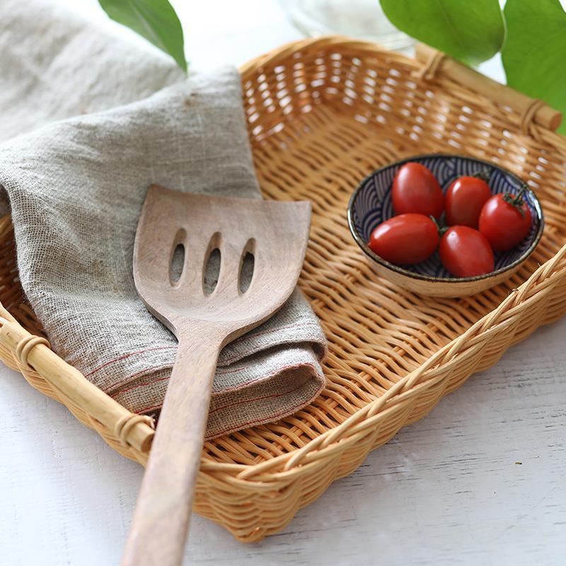 Rustic Round Rectangle Rattan Bread Serving Tray - Organization > Storage Containers > Storage Baskets & Bins & Boxes - DINIBLO 