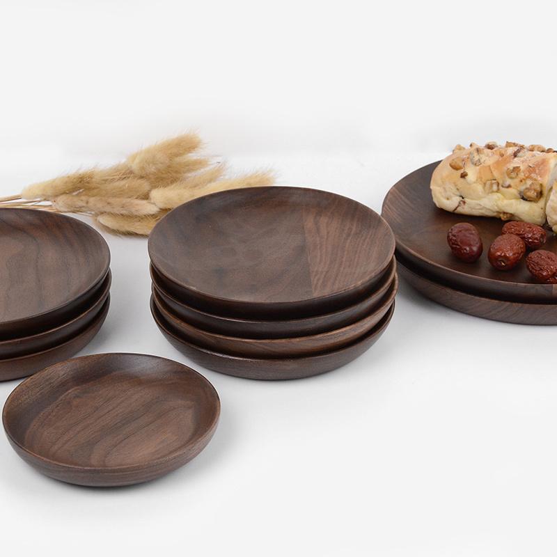 4-Piece Black Walnut Wooden Dinner Plate Sets - Home Decor > Storage Containers > Storage Trays - DINIBLO 