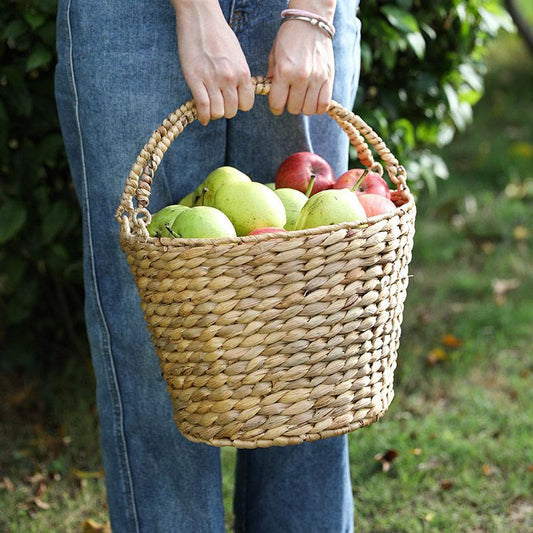 Farmhouse Large Handwoven Round Basket With Handle - Organization > Storage Containers > Storage Baskets & Bins & Boxes - DINIBLO 