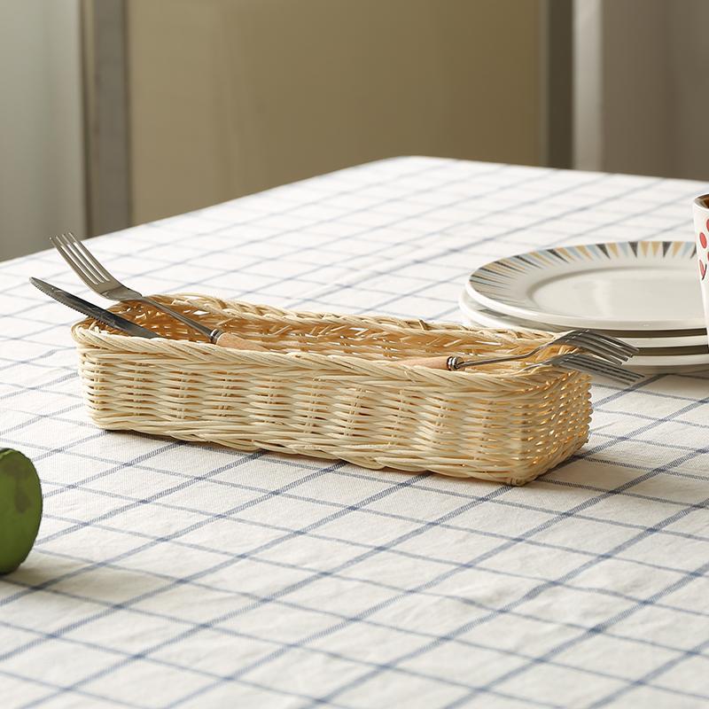 Farmhouse Rattan Table Flatware Storage Bin Box - Organization > Storage Containers > Storage Baskets & Bins & Boxes - DINIBLO 