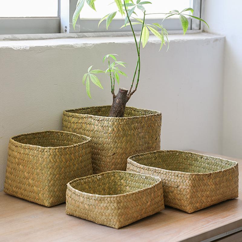 Rustic Natural Handwoven Square Box/Totes With Lid - Organization > Storage Containers > Storage Baskets & Bins & Boxes - DINIBLO 