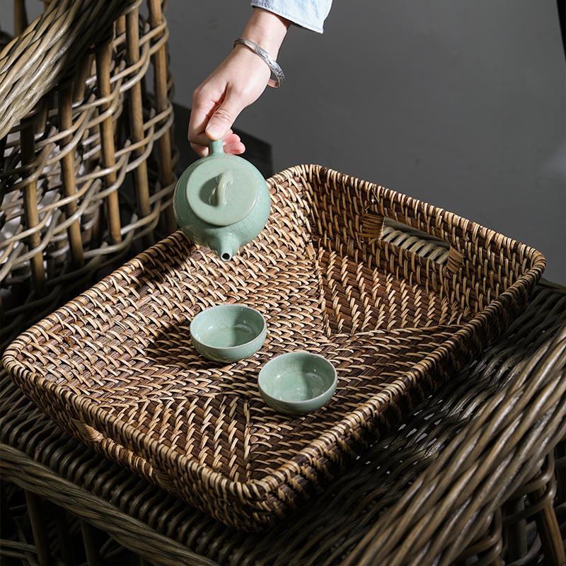 Rustic Rattan Storage Serving Tray/Basket - Organization > Storage Containers > Storage Trays - DINIBLO 