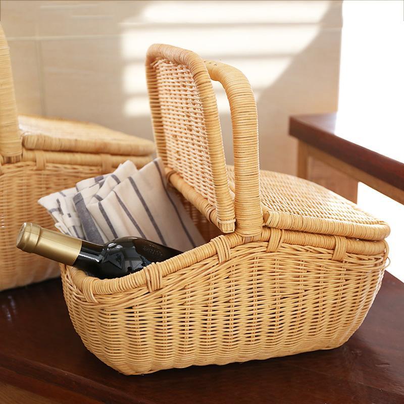 Wicker Rattan Storage Basket with Lids - Organization > Storage Containers > Storage Baskets & Bins & Boxes - DINIBLO 