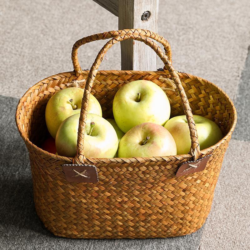 Rustic Natural Seagrass Woven Basket With Handle - Home Decor > Storage Containers > Storage Baskets & Bins & Boxes - DINIBLO 